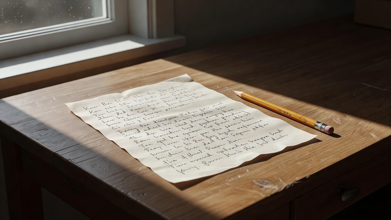 Handwritten comparison notes beside a pencil in strong window light